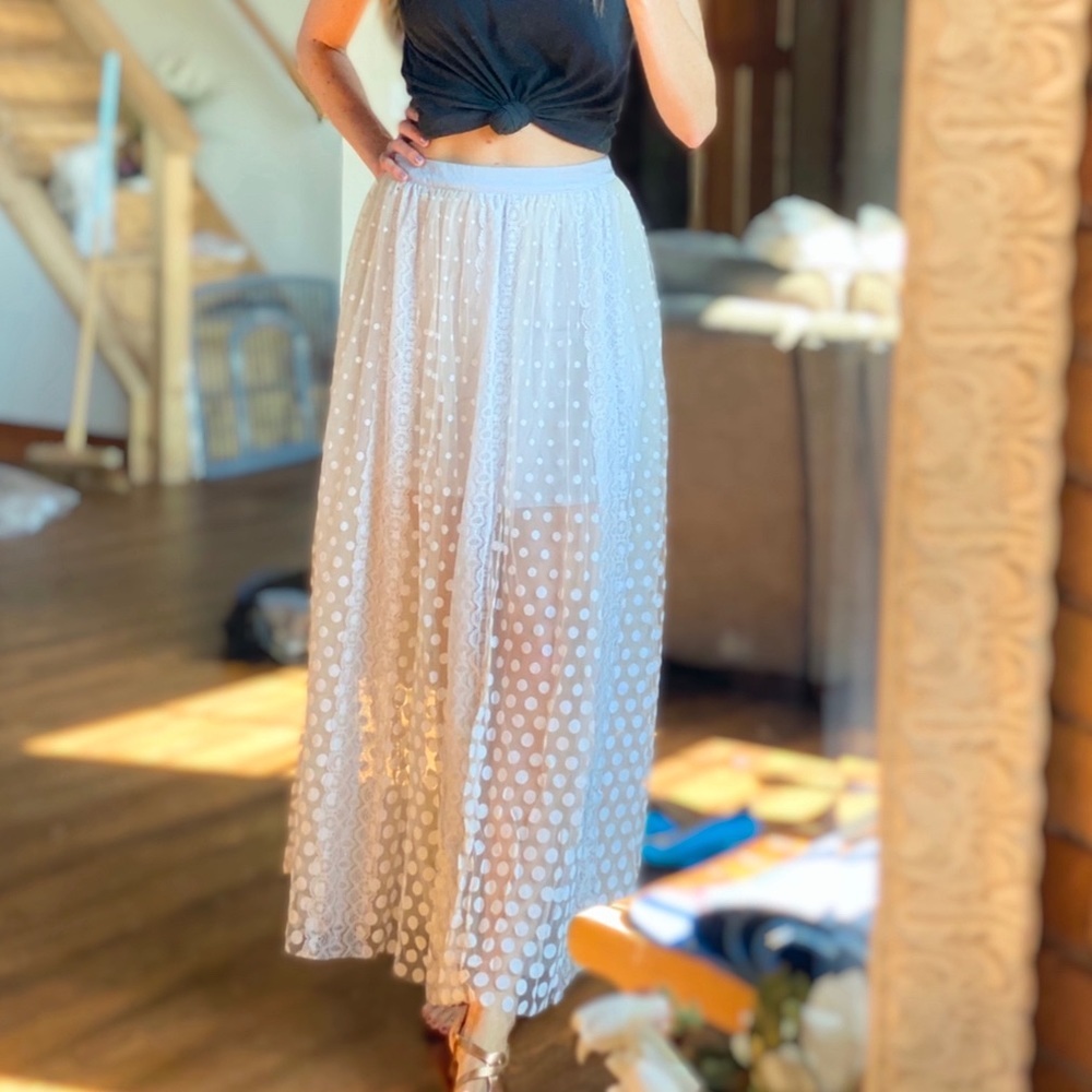 Free People Polka Dot Lace Trim Maxi Skirt